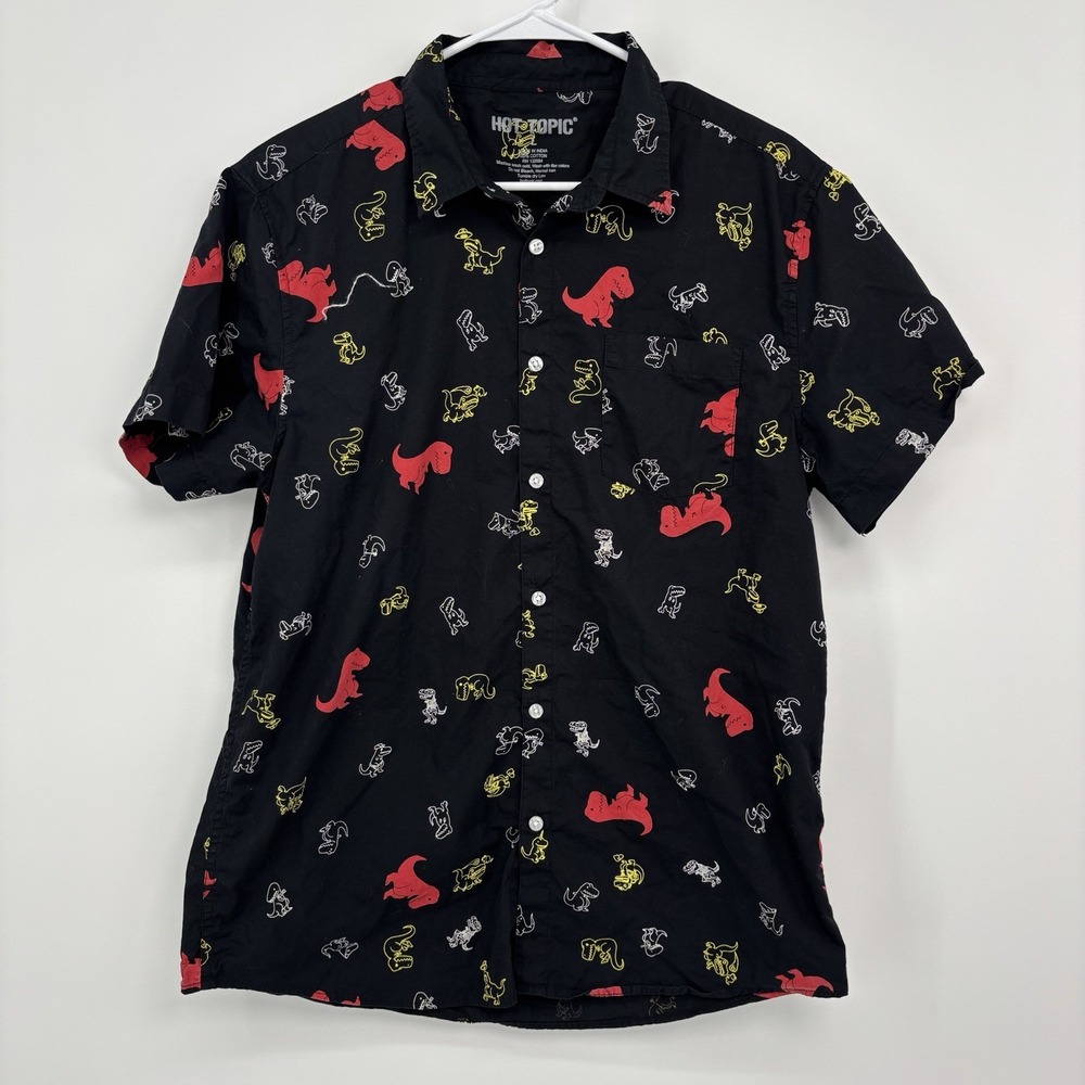 Hot Topic Big Red & Friends T-Rex Woven Button-Up Shirt Short Sleeve Mens Large